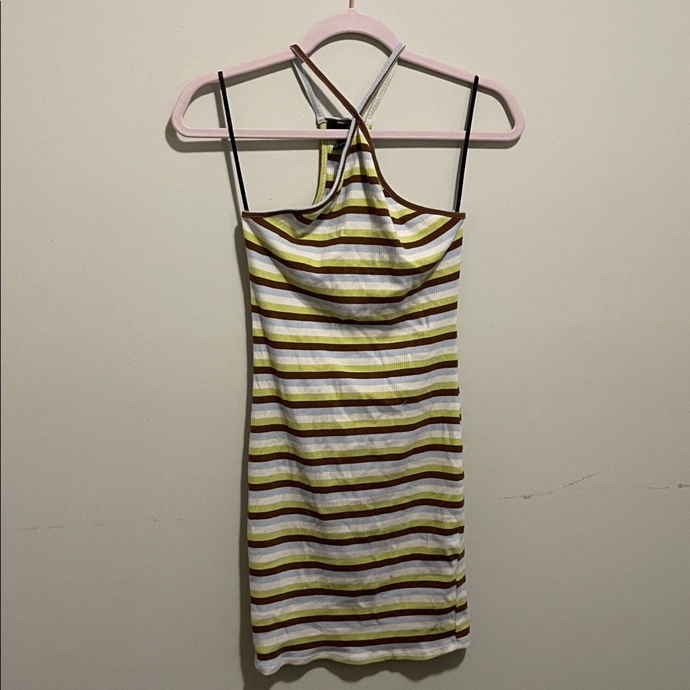 Forever 21 Striped Halter Mini Dress - White, Green, Brown, Blue